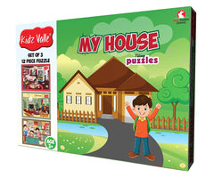 Kidz Valle My House Jigsaw Puzzle, Early Start Puzzles - Set of 3, 12 Piece Puzzles for Age 3 Years and Above, Size: 18.4 cm x 13.3 cm