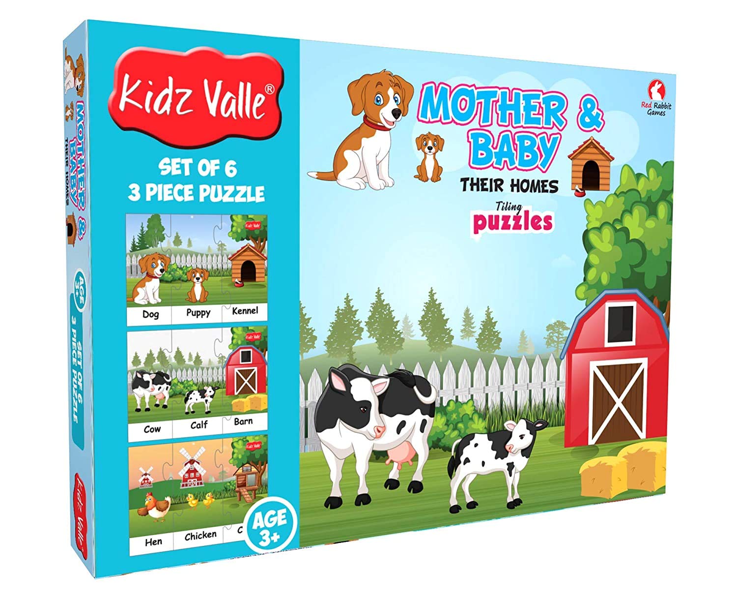 Kidz Valle Baby and Mother Their Homes Early Start Jigsaw Puzzles - Set of 6, 3 Piece es,Puzzles for Kids Age 3 Years and Above. Size: 18.4 cm x 13.3 cm