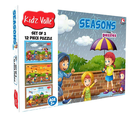 Kidz Valle Seasons Jigsaw Puzzle, Early Start Puzzles - Set of 3, 12 Piece Puzzles for Age 3 Years and Above, Size: 18.4 cm x 13.3 cm