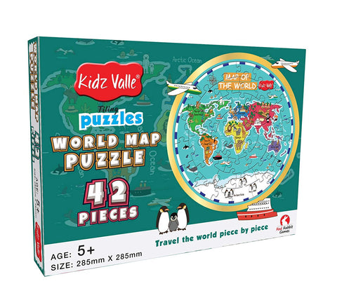 Kidz Valle World Map 42 Pieces Jigsaw Puzzle, for Age 5 Years and Above, Size: 28.5 cm X 28.5 cm