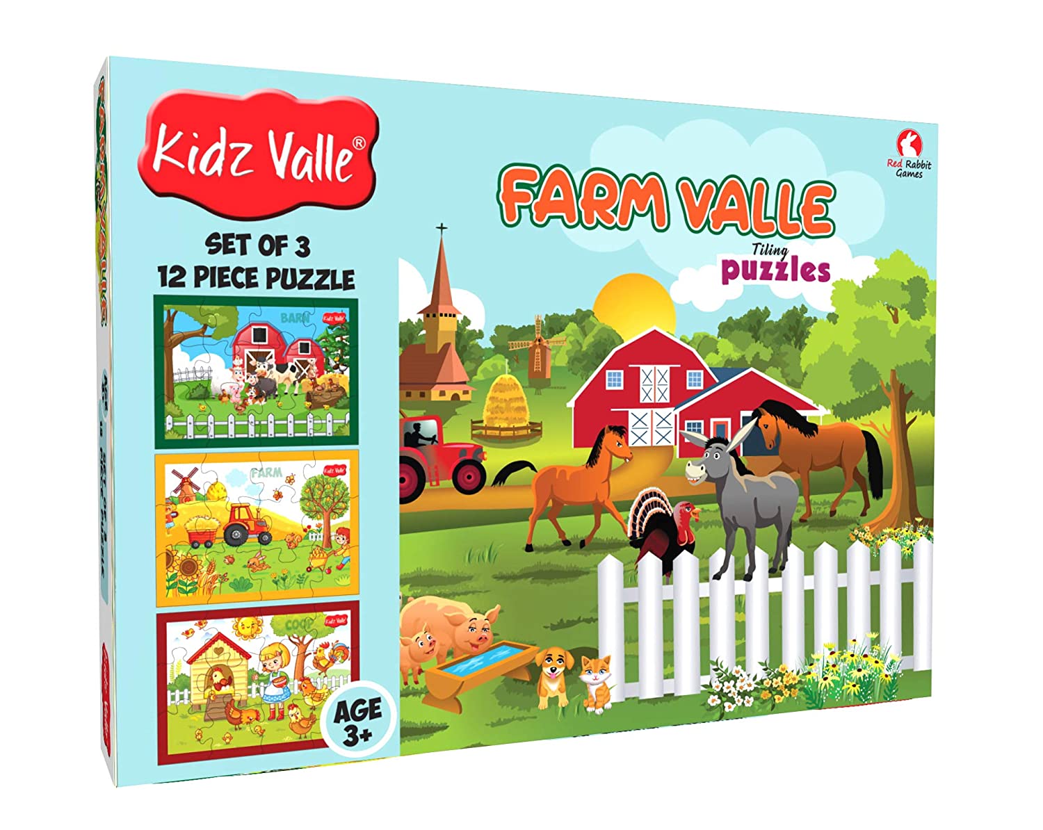 Kidz Valle Farm Valle Jigsaw Puzzle, Early Start Puzzles - Set of 3, 12 Piece Puzzles for Age 3 Years and Above, Size: 18.4 cm x 13.3 cm