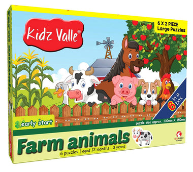 Kidz Valle Farm Animals Early Start 2 Piece Puzzles for Age 12 Months and Above